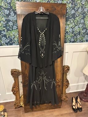 Y2K R&M Richard’s Women’s Size 2xl Black Grunge ,Beaded ,fairy Dress With Shaw